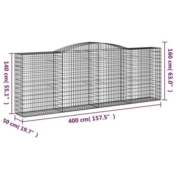 vidaXL Gabionkurver buede 20 stk 400x50x140/160 cm galvanisert jern