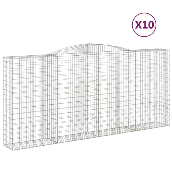 vidaXL Gabionkurver buede 10 stk 400x50x180/200 cm galvanisert jern