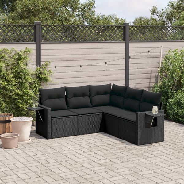 vidaXL sofasæt til haven 5 dele med hynder polyrattan sort