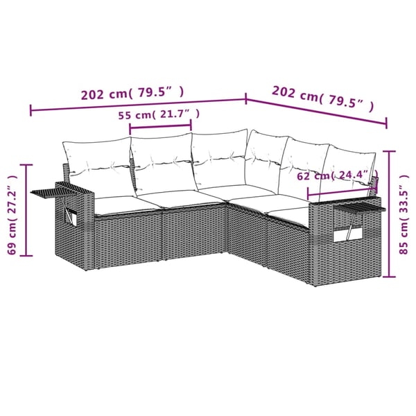 vidaXL sofasæt til haven 5 dele med hynder polyrattan sort