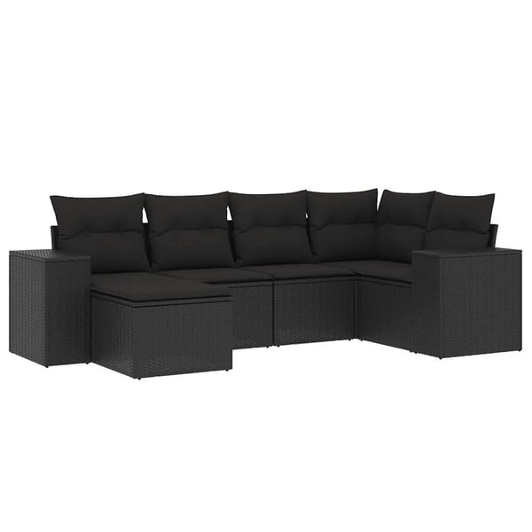 vidaXL sofasæt til haven 6 dele med hynder polyrattan sort