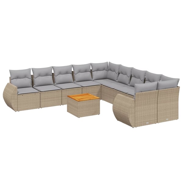 vidaXL sofasæt til haven 11 dele med hynder polyrattan beige