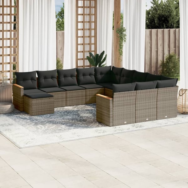 vidaXL sofasæt til haven 12 dele med hynder polyrattan grå