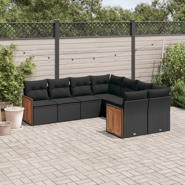 vidaXL Loungegrupp för trädgården med dynor 8 delar svart konstrotting