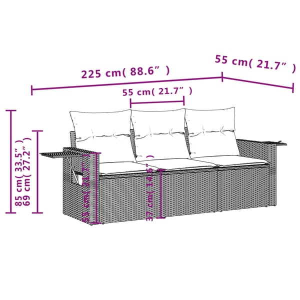 vidaXL sofasæt til haven 3 dele med hynder polyrattan sort