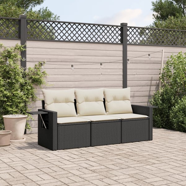 vidaXL sofasæt til haven 3 dele med hynder polyrattan sort