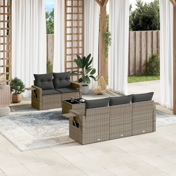 vidaXL sofasæt til haven 6 dele med hynder polyrattan grå