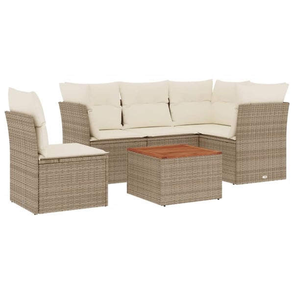 vidaXL sofasæt til haven 6 dele med hynder polyrattan beige