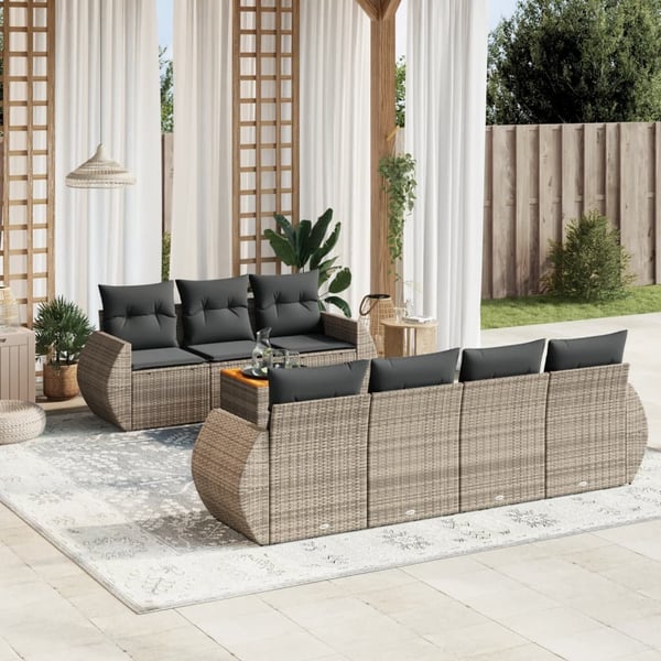 vidaXL sofasæt til haven 8 dele med hynder polyrattan grå