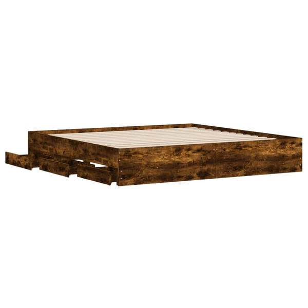 vidaXL Sengeramme med skuffer røkt eik 160x200 cm konstruert tre