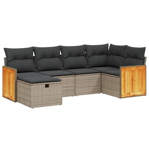 vidaXL sofasæt til haven 6 dele med hynder polyrattan grå