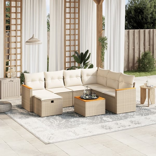 vidaXL sofasæt til haven 8 dele med hynder polyrattan beige