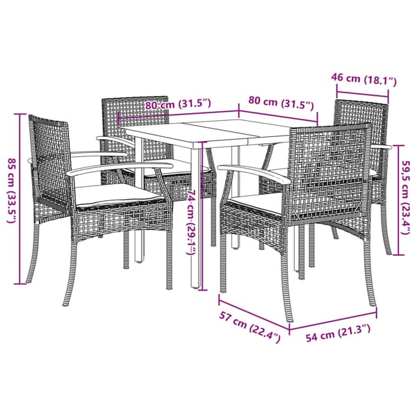 vidaXL 5-osainen Ulkoruokailuryhmä tyynyillä beige polyrottinki