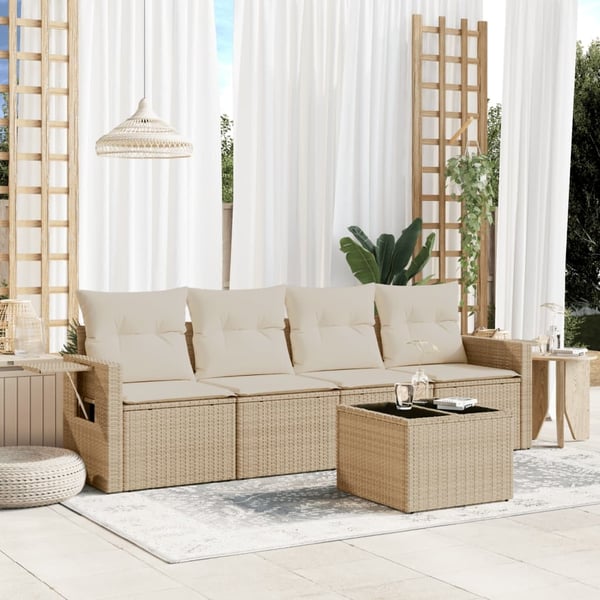 vidaXL sofasæt til haven 5 dele med hynder polyrattan beige