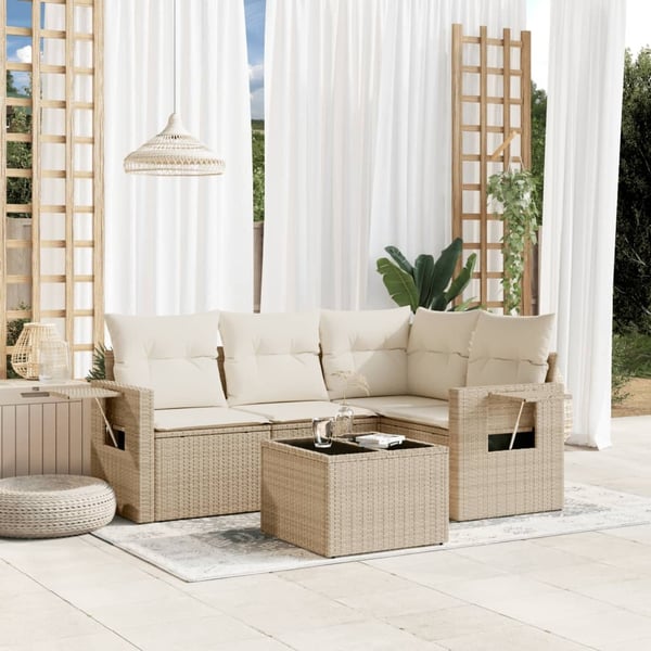 vidaXL sofasæt til haven 5 dele med hynder polyrattan beige