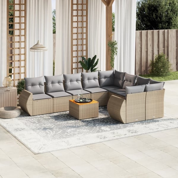 vidaXL sofasæt til haven 10 dele med hynder polyrattan beige