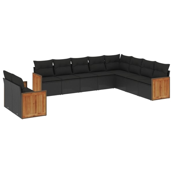 vidaXL Loungegrupp 10 delar med svarta dynor konstrotting