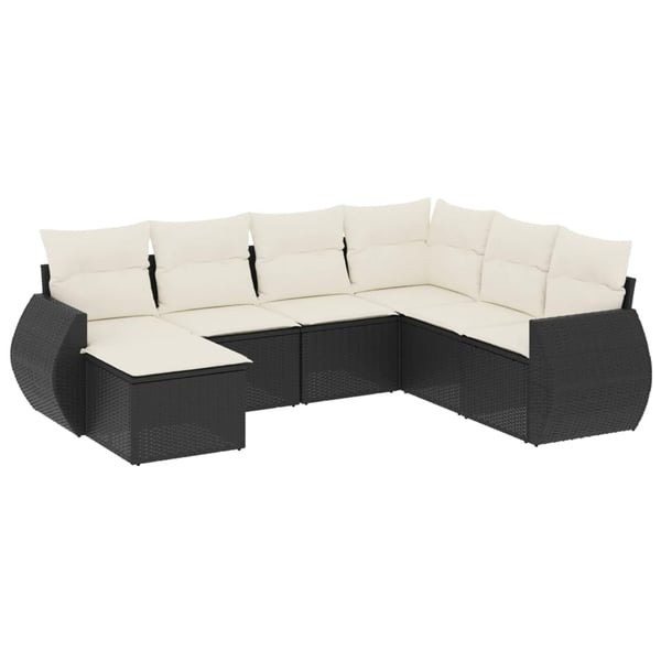 vidaXL sofasæt til haven 7 dele med hynder polyrattan sort
