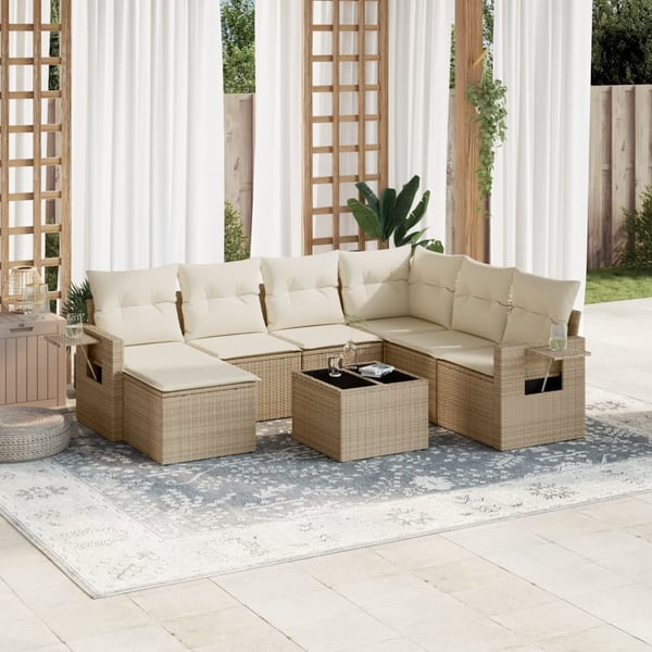 vidaXL sofasæt til haven 8 dele med hynder polyrattan beige