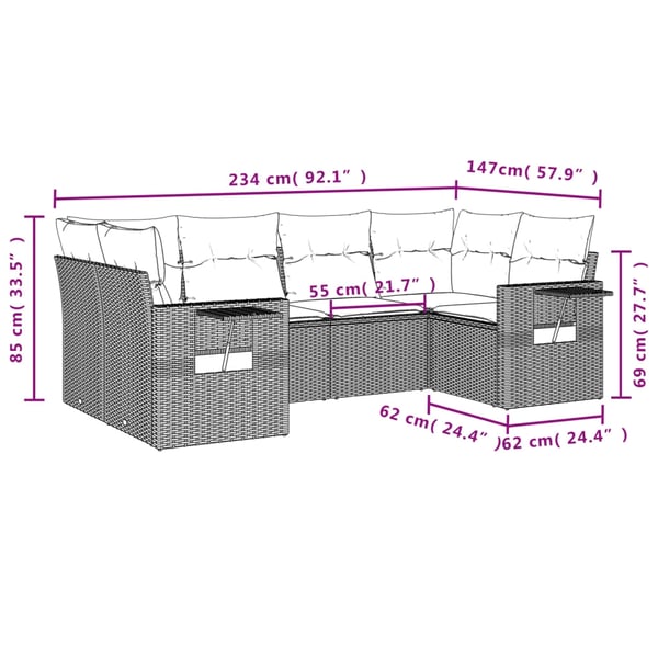 vidaXL sofasæt til haven 6 dele med hynder polyrattan beige