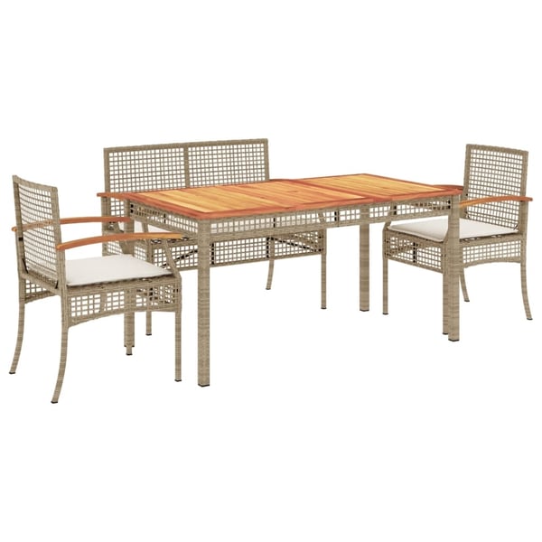 vidaXL spisebordssæt til haven 4 dele med hynder polyrattan beige