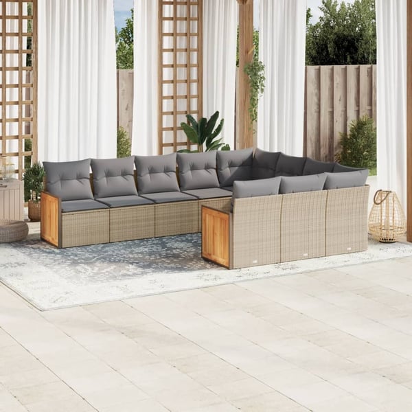 vidaXL sofasæt til haven 10 dele med hynder polyrattan beige