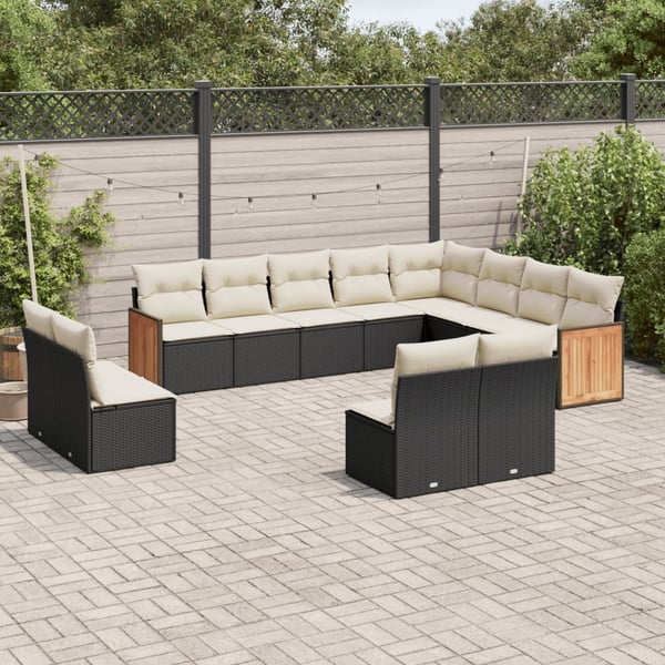 vidaXL sofasæt til haven 12 dele med hynder polyrattan sort