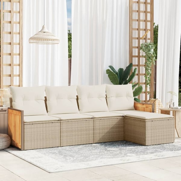 vidaXL sofasæt til haven 5 dele med hynder polyrattan beige