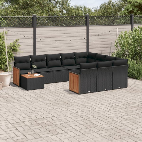 vidaXL sofasæt til haven 11 dele med hynder polyrattan sort