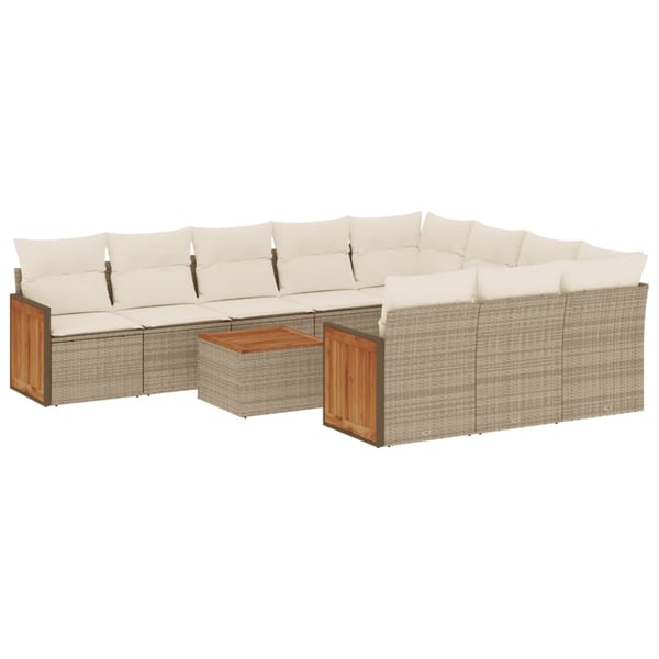vidaXL sofasæt til haven 11 dele med hynder polyrattan beige