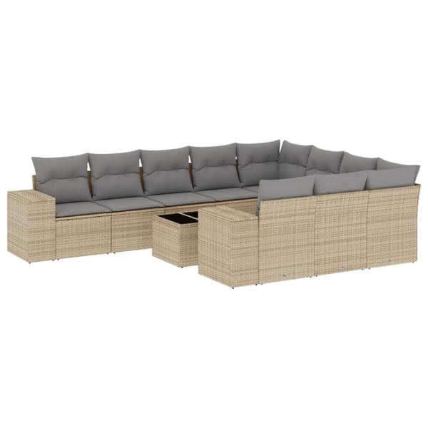 vidaXL Loungegrupp för trädgården m. dynor 11 delar beige konstrotting