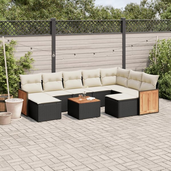 vidaXL sofasæt til haven 10 dele med hynder polyrattan sort