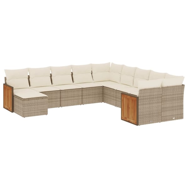vidaXL sofasæt til haven 11 dele med hynder polyrattan beige