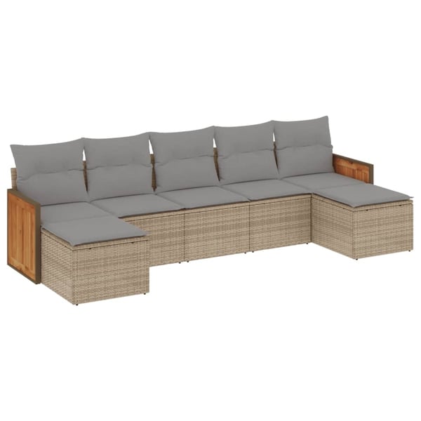 vidaXL Matgrupp för trädgården med dynor 7 delar beige konstrotting