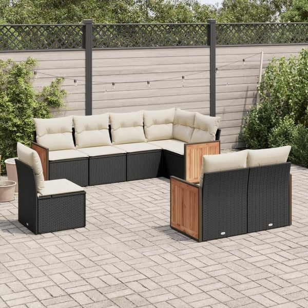 vidaXL Loungegrupp för trädgården med dynor 8 delar svart konstrotting