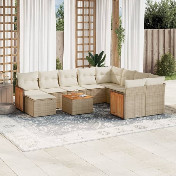vidaXL sofasæt til haven 11 dele med hynder polyrattan beige