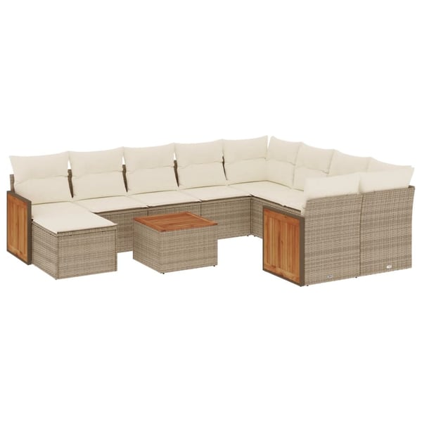 vidaXL sofasæt til haven 11 dele med hynder polyrattan beige