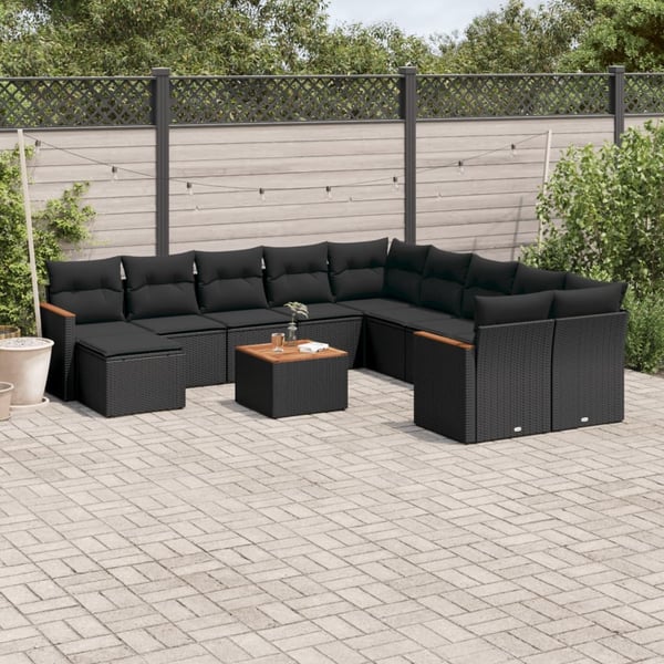 vidaXL sofasæt til haven 12 dele med hynder polyrattan sort