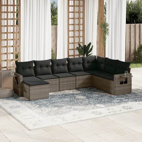 vidaXL sofasæt til haven 8 dele med hynder polyrattan grå