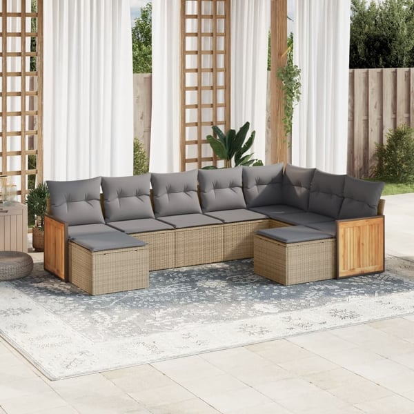 vidaXL sofasæt til haven 9 dele med hynder polyrattan beige