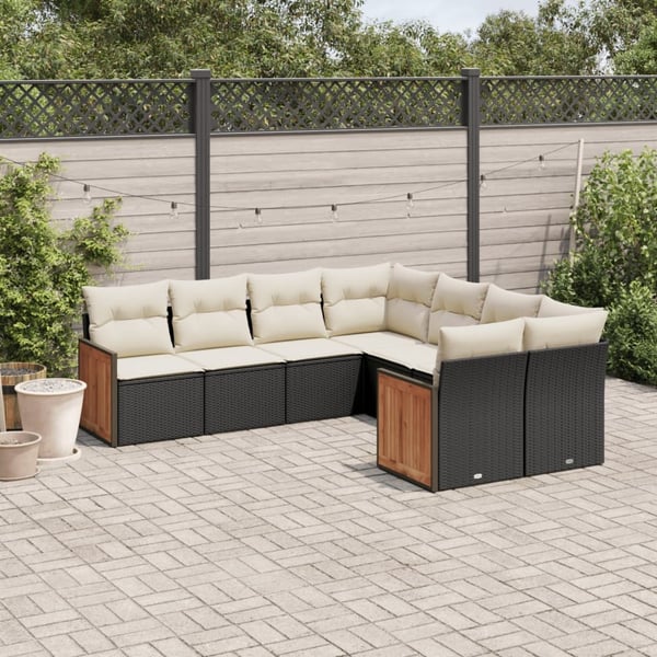 vidaXL sofasæt til haven 8 dele med hynder polyrattan sort
