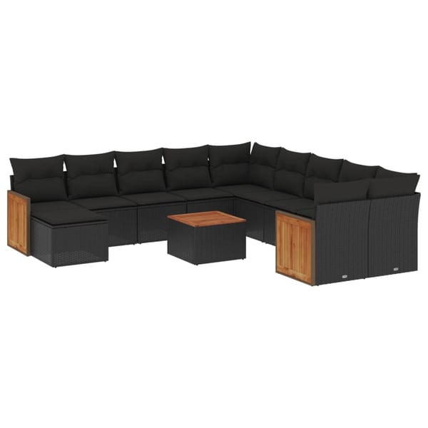 vidaXL sofasæt til haven 12 dele med hynder polyrattan sort