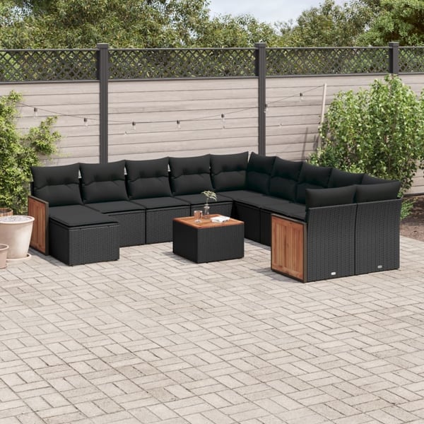 vidaXL sofasæt til haven 12 dele med hynder polyrattan sort