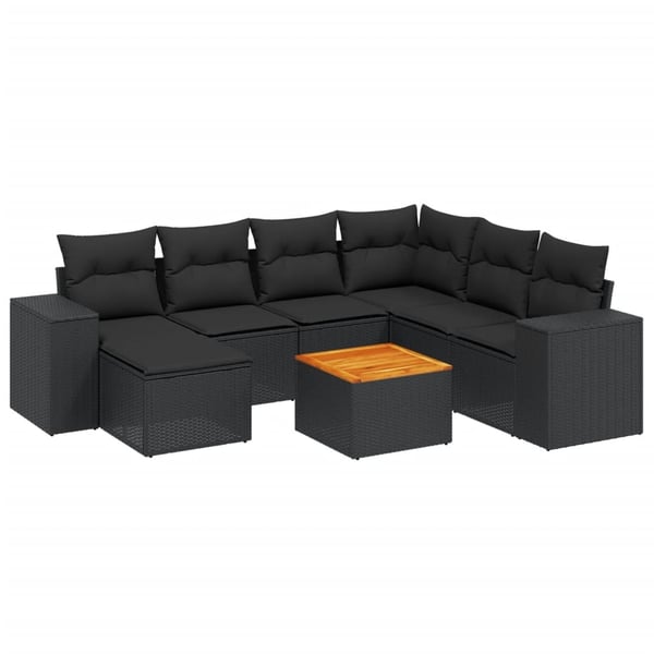 vidaXL sofasæt til haven 8 dele med hynder polyrattan sort