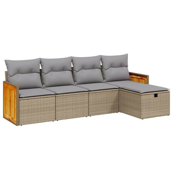 vidaXL havesofasæt 5 dele med hynder polyrattan beige