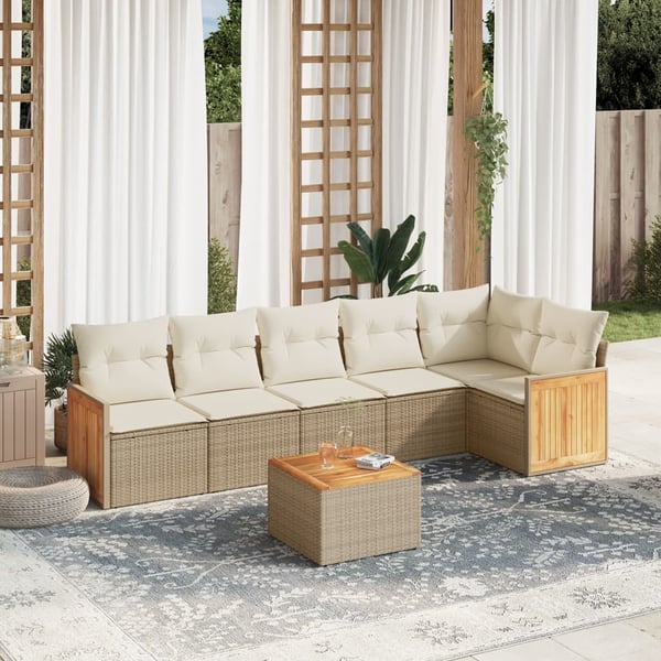 vidaXL sofasæt til haven 7 dele med hynder polyrattan beige