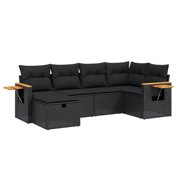 vidaXL sofasæt til haven 6 dele med hynder polyrattan sort