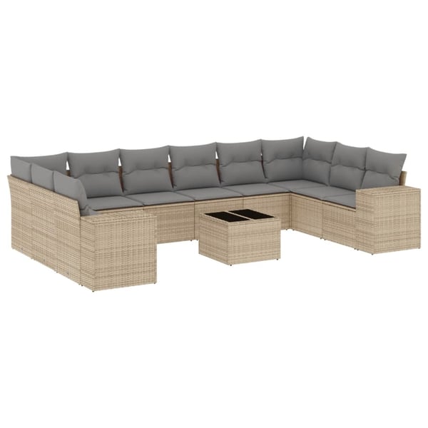 vidaXL sofasæt til haven 11 dele med hynder polyrattan beige