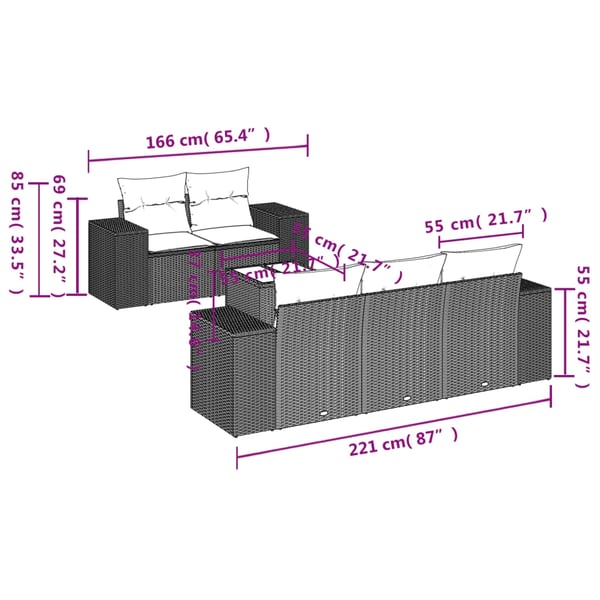 vidaXL sofasæt til haven 6 dele med hynder polyrattan beige