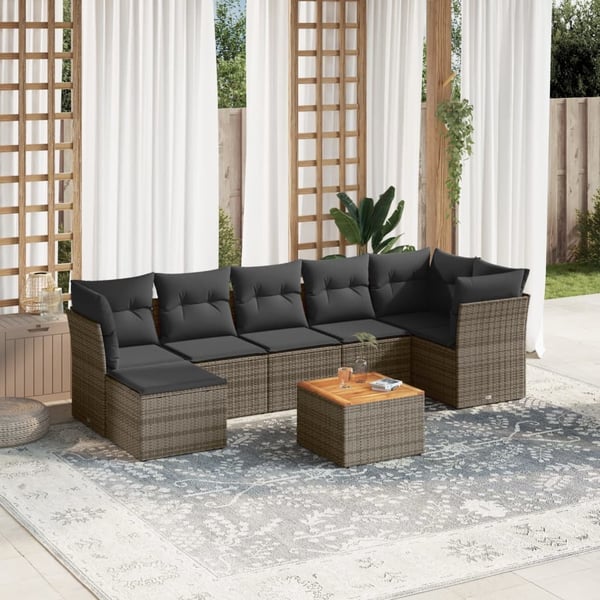 vidaXL sofasæt til haven 8 dele med hynder polyrattan grå